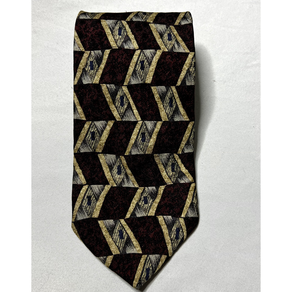 Hill & Archer Mens Tie Necktie 100% Microfiber Burgundy Yellow Gray‎ Career Wear